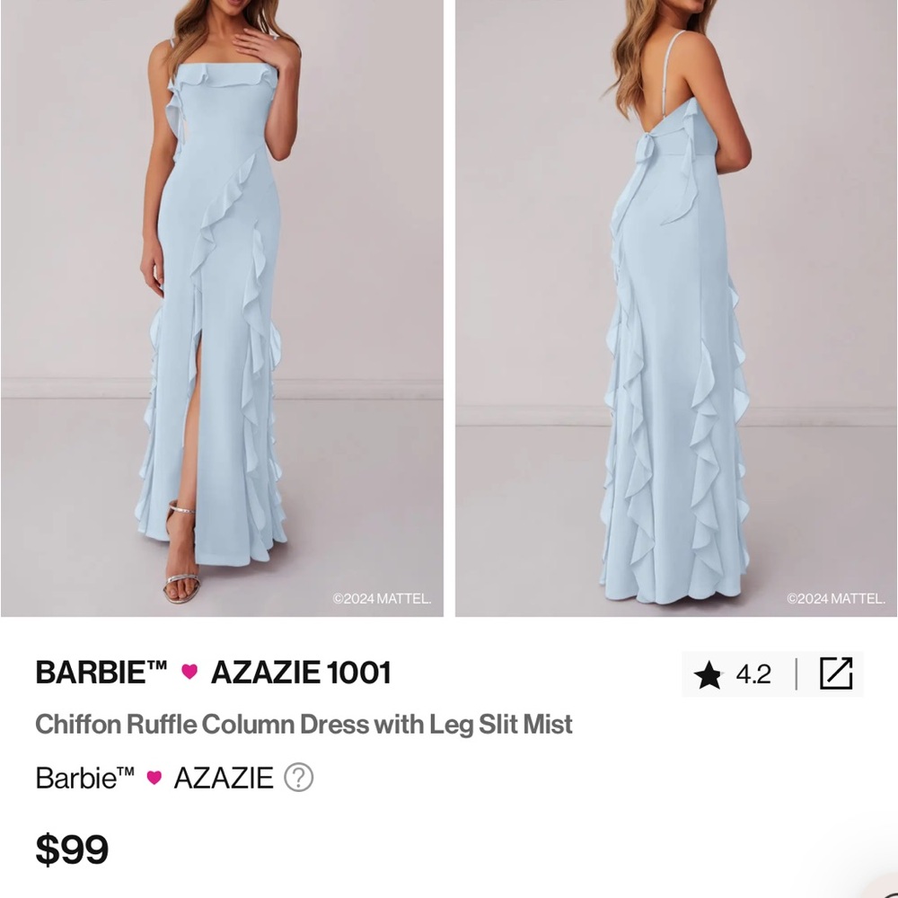 most azazie 1001 barbie chiffon ruffle column dress with leg slit